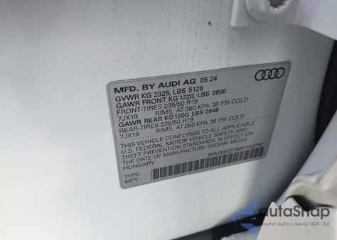 2024 Audi Q3 Premium Plus 45 Tfsi S Line Quattro Tiptronic z USA, uszkodzony, nr VIN WA1EECF35R1152710
